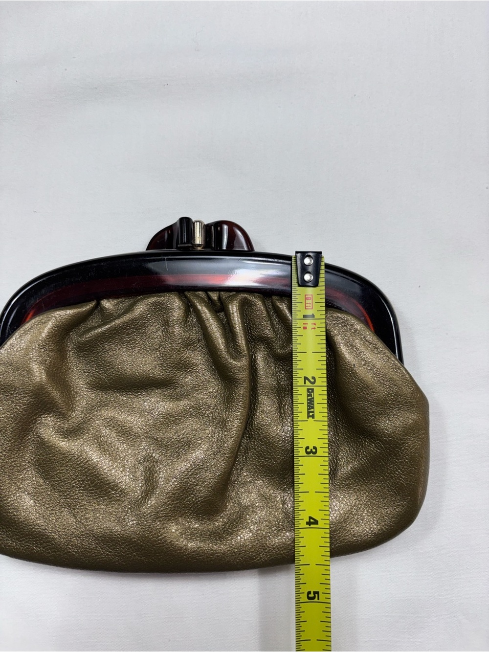 Vintage Italian Genuine Leather Metallic Gold Kiss-Lock Clutch Purse - Picture 16 of 16